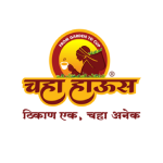 "Chaha House" brand logo in Devanagari script featuring a round icon of a tea leaves picker, the text "FROM GARDEN TO CUP," and a Marathi tagline on a white background.